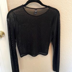 See through jeweled crop top long sleeve